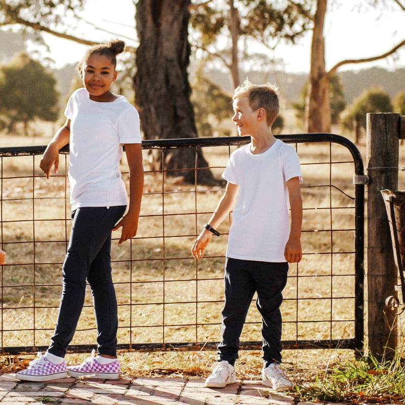 boys and girls wearing navy rye pants from frankie & roy